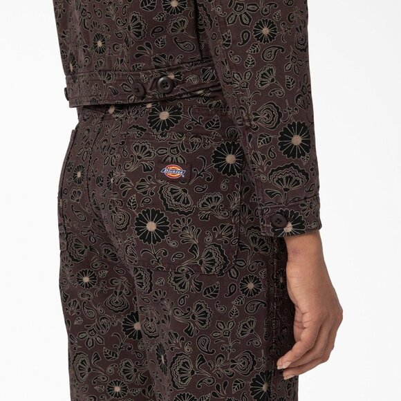 NWT DICKIES Ellis Floral Print Duck Brown Canvas Cropped Jacket Sz Small - Picture 6 of 9